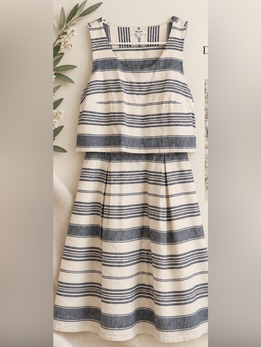 Madewell Dream & Drift Overlay Dress in Striped Linen – Ivory/Navy